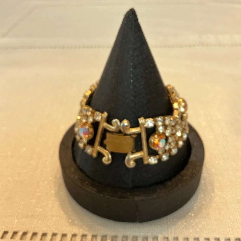 Aurora Borealis Vintage Rhinestone Gold Tone Bracelet
